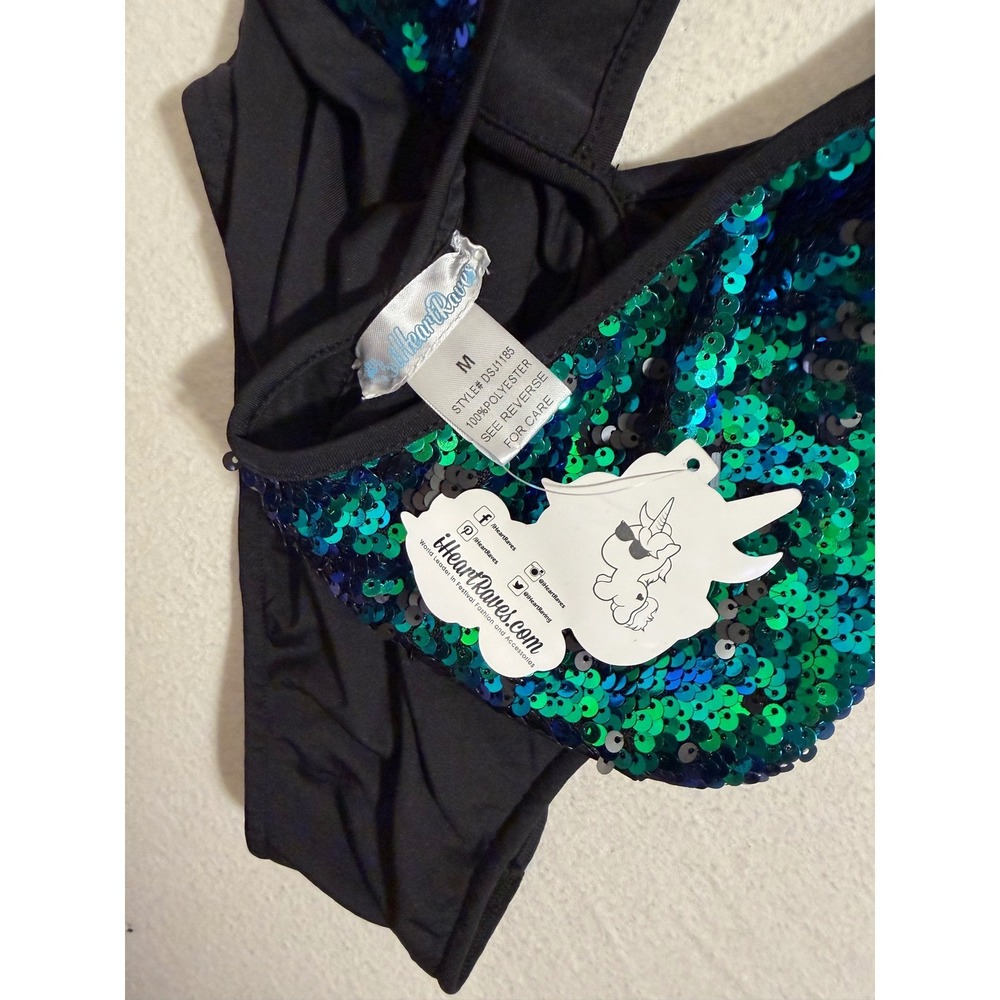 iHeartRaves Sequin Halter Bodysuit Teal Green Blue Mermaid Festival DSJ1185 NEW - Picture 4 of 5